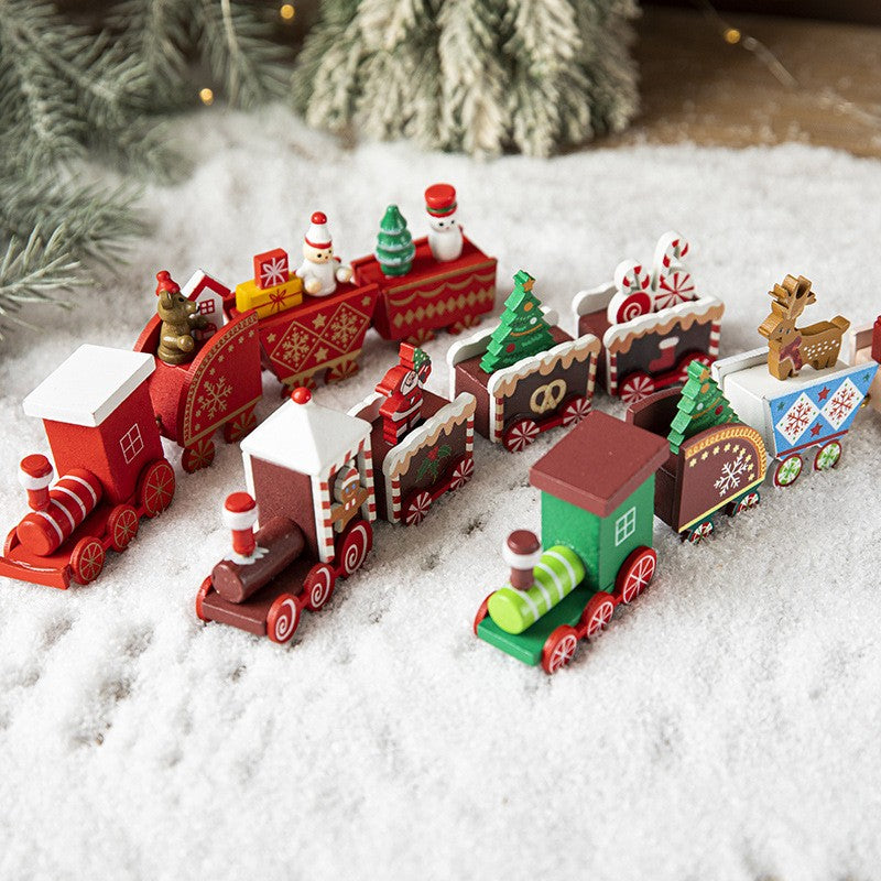 Ornament Decoratiune de Craciun Tren Pictat, Tip Ornament Jucarie de Decor pentru Craciun, din Lemn 20 cm, Tren Figurina de Craciun, Multicolor