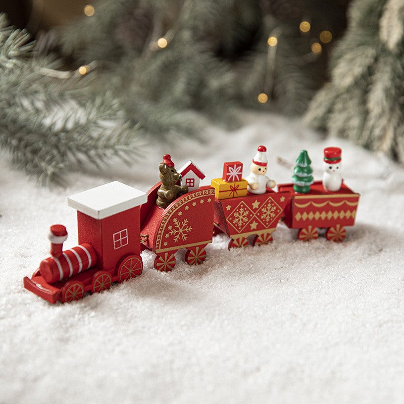 Ornament Decoratiune de Craciun Tren Pictat, Tip Ornament Jucarie de Decor pentru Craciun, din Lemn 20 cm, Tren Figurina de Craciun, Rosu