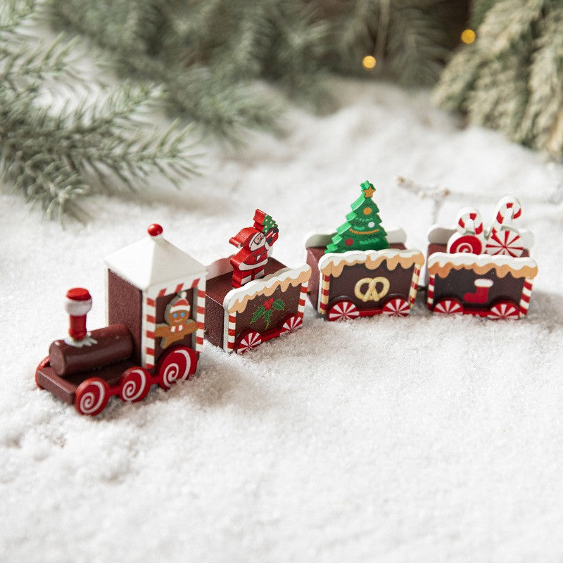 Ornament Decoratiune de Craciun Tren Pictat, Tip Ornament Jucarie de Decor pentru Craciun, din Lemn 20 cm, Tren Figurina de Craciun, Maro inchis