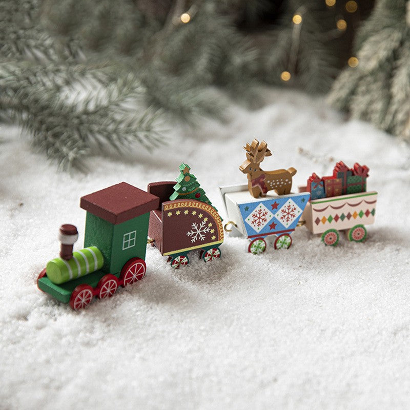Ornament Decoratiune de Craciun Tren Pictat, Tip Ornament Jucarie de Decor pentru Craciun, din Lemn 20 cm, Tren Figurina de Craciun, Multicolor