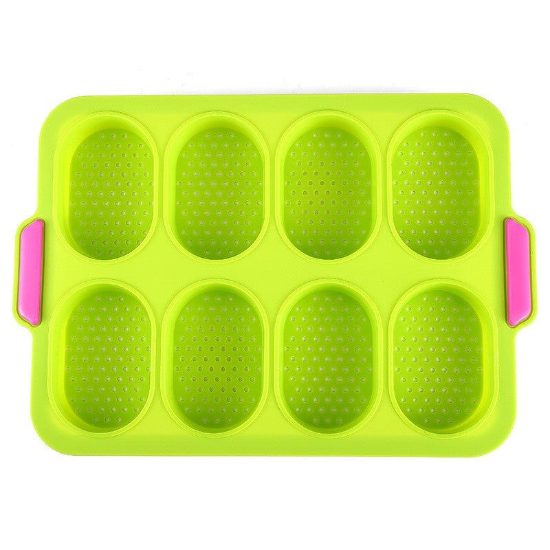 Forme de Silicon pentru Copt, 8 Forme Ovale, pentru Paine si Prajituri, 34.5 x 23.8 x 2.5 cm, Verde/Roz