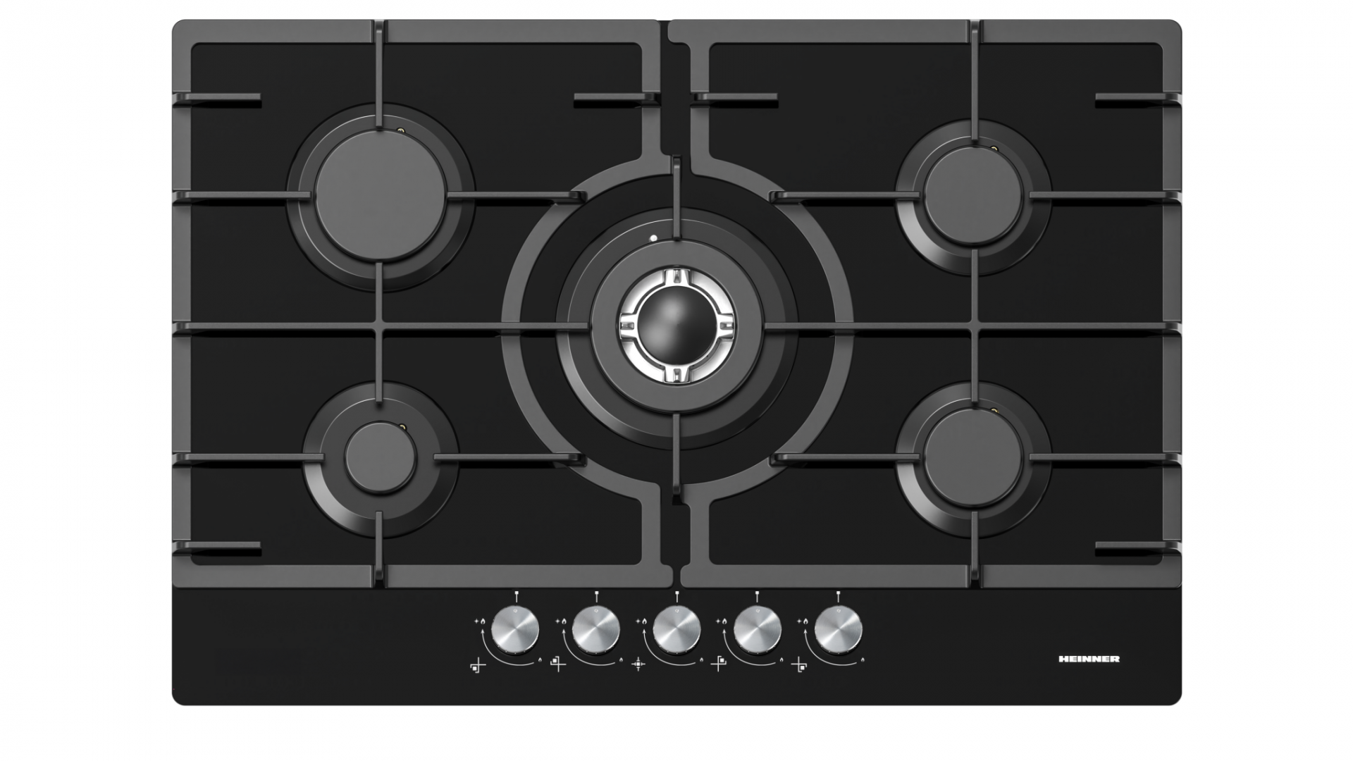 RESIGILAT | PLITA INCORPORABILA HEINNER HBH-M705IWFGBK, GAZ, 5 ARZATOARE, WOK, GRATAR FONTA, CONTROL FRONTAL, ARINDERE ELECTRICA, DISPOZITIV DE SIGURANTA, DUZE GPL INCLUSE, DIMENZIUNI (LXA): 75X51 CM, CULOARE: STICLA NEAGRA HEINNER