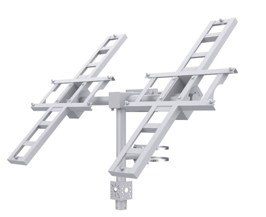 Suport dublu pentru panouri solare 2x VIGI 90W, din otel galvanizat, unghi de reglare manual: 5°~55°, stalp compatibil: Ø80-160 mm, greutate: 20kg.