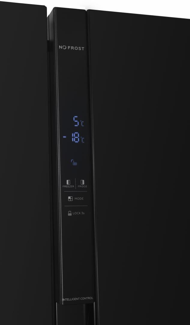 Side by Side HEINNER HSBS-H439NFBKWDE++, No Frost, 439 L, Clasa E, Dozator apa, Negru