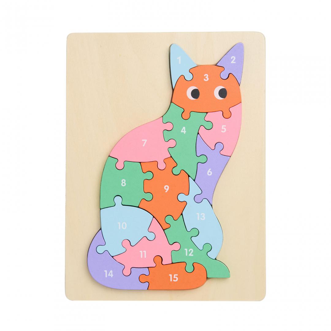MomKi PUZZLE PISICA DIN LEMN, 16 PIESE