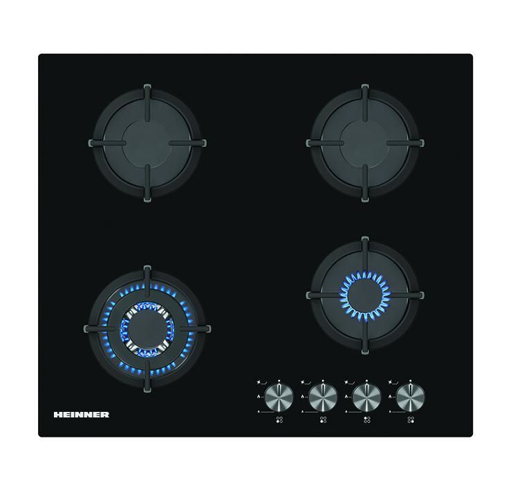 RESIGILAT | Plita incorporabila Heinner HBH-S584WI-GBK, Gaz, 4 arzatoare, Wok, Gratar fonta, Control frontal, Arindere electrica, Dispozitiv de siguranta, Duze GPL incluse, Dimenziuni (LxA): 59x52 cm, Culoare: Sticla Neagra - imagine 2 - RESIGILAT