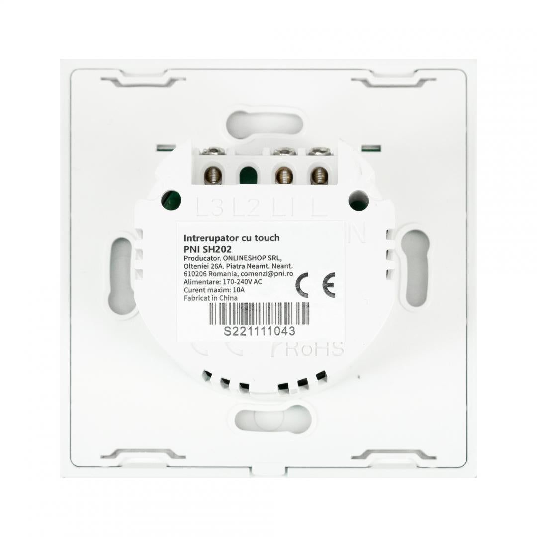 Pni Intrerupator Dublu Touch Alb (Intrerupator dublu cu touch Pni SH202 din sticla)