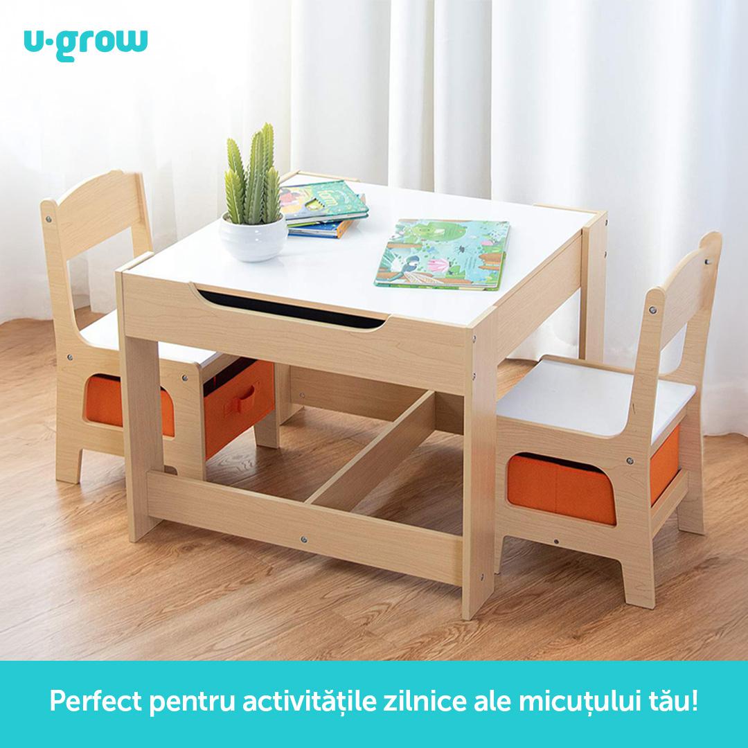 Set masuta si 2 scaune,lemn natur,U-Grow