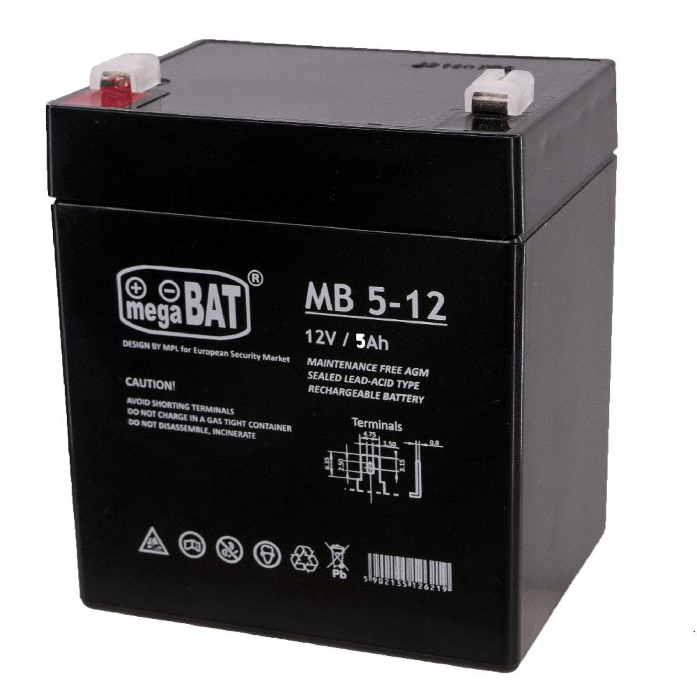 Acumulator Vrla Agm  5Ah 12V MB5-12 (Acumulator Vrla Agm Megabat MB5-12 fara intretinere 5Ah 12V. terminal de...)