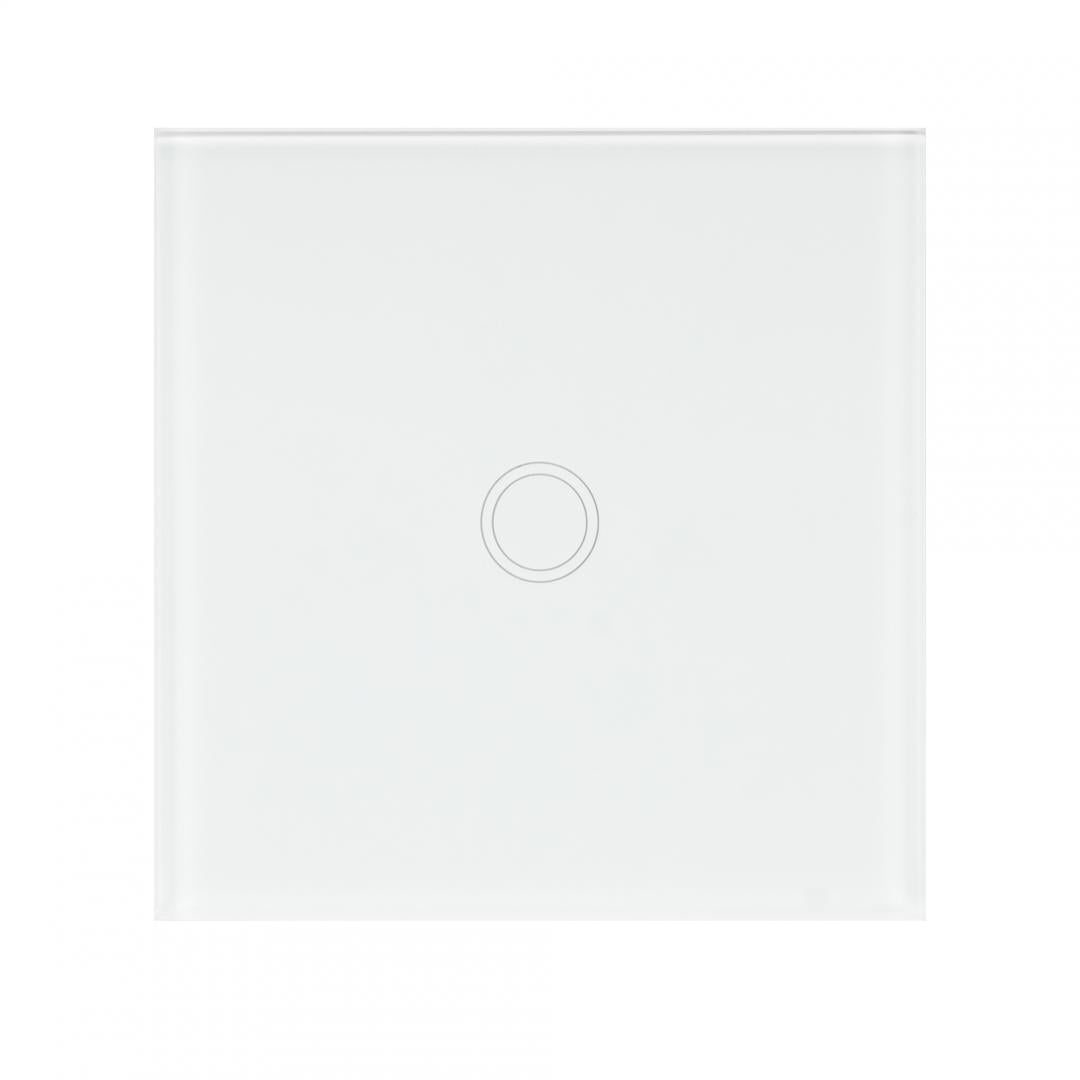 Intrerupator cu touch PNI SH101 alb cu LED indicator cu panoul frontal din sticla temperata transparenta, iar carcasa din spate rezistenta la foc. Poate fi utilizata la o putere maxima de 100W pentru becurile cu LED, iar pentru becurile clasice de maxim 2