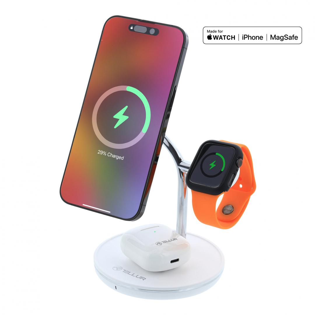 Incarcator wireless Tellur 3-in-1 15W (Incarcator wireless birou Tellur)