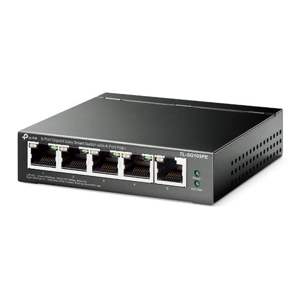 "5-Port Gigabit Easy Smart Switch with 4-Port PoE+ PORT: 4× Gigabit PoE+ Ports, 1× Gigabit Non-PoE Ports SPEC: 802.3at/af, 65 W PoE Power, Desktop Steel Case FEATURE: PoE Auto Recovery, MTU/Port/Tag-based VLAN, QoS, IGMP Snooping, Web/Utility Management, 