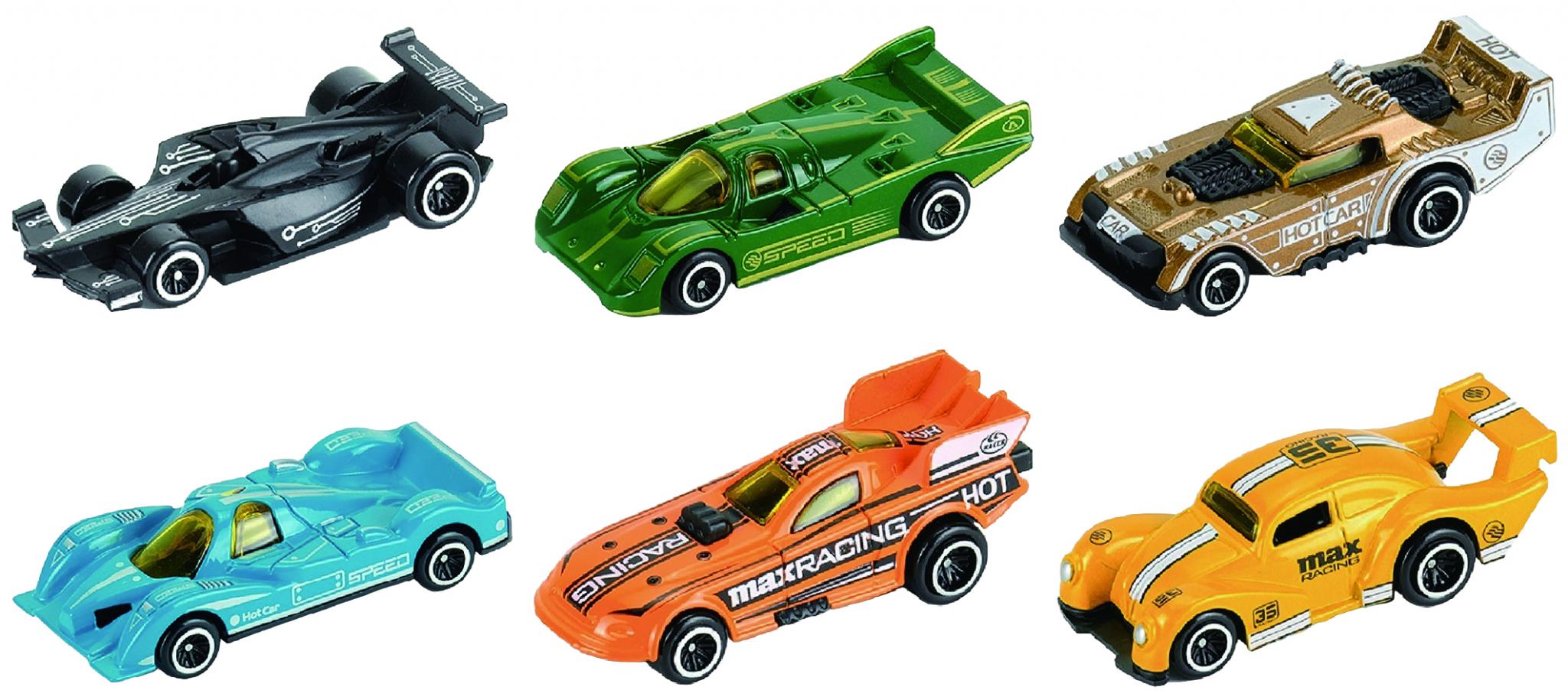 MACHETA DIE CAST, SET 6 MASINI CURSE, SCARA 1/64, 7.5CM, DIVERESE MODELE SI CULORI- VERDE, ALB, ROSU, BLEU, GRI, ALBASTRU, GALBEN, PORTOCALIU, NEGRU, TURQUOISE, MARO