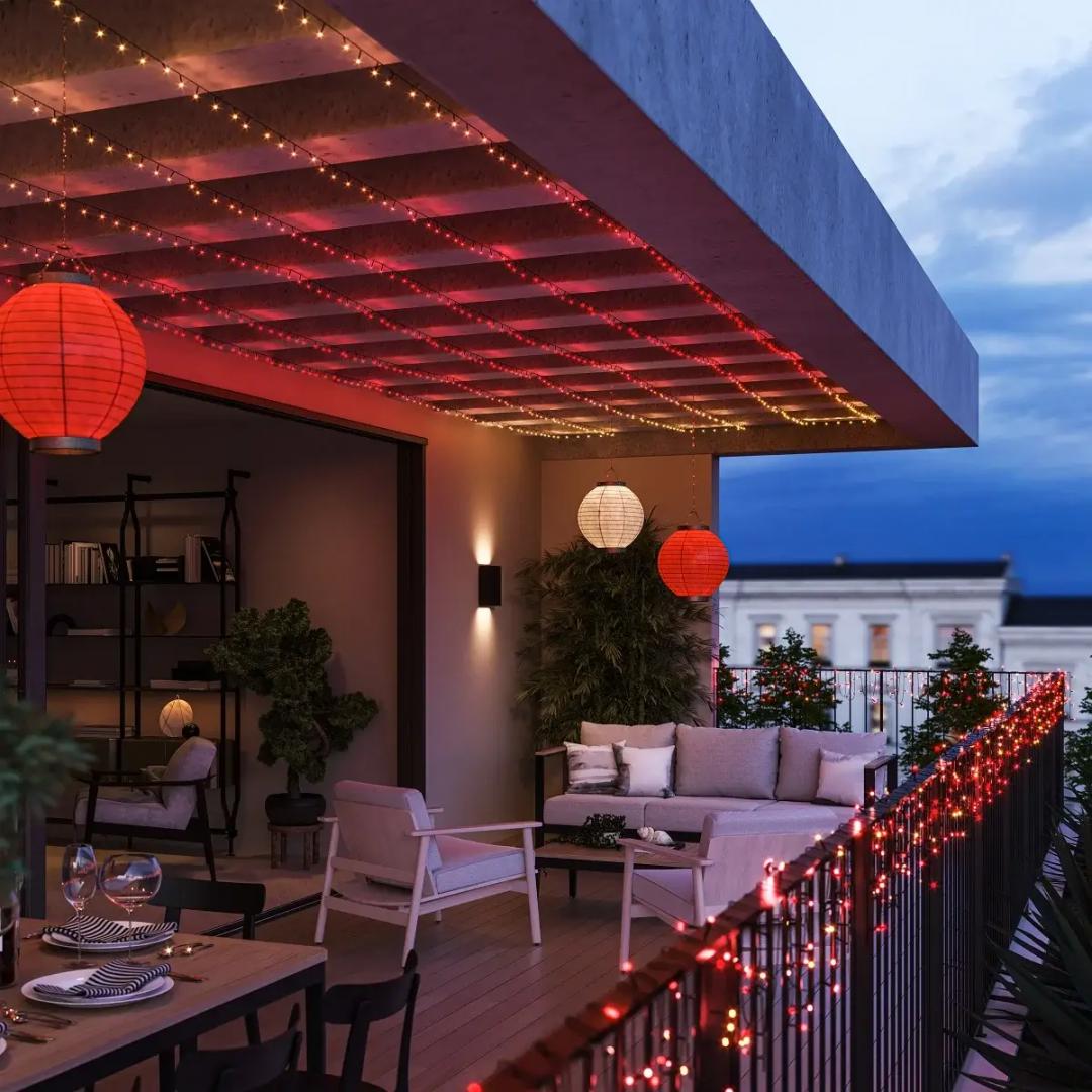 Ghirlanda inteligenta LED RGB Philips Hue Festavia, 250 LED-uri , 24V ,14W, lumina alba si color (2000-6500K), 20m, IP44, Negru