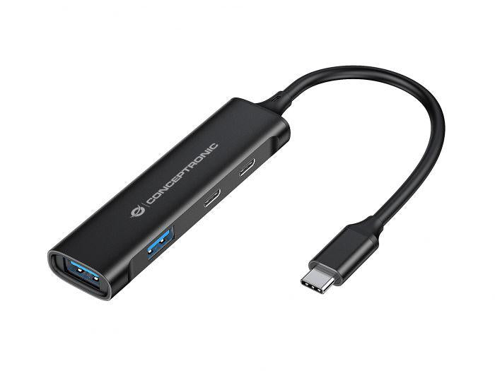 CONCEPTRONIC HUBBIES12B 4-Port USB 3.2 Gen 1 Hub, USB-C x 2, USB-A x 2, Aluminum Case, 24 x 92 x 12 mm