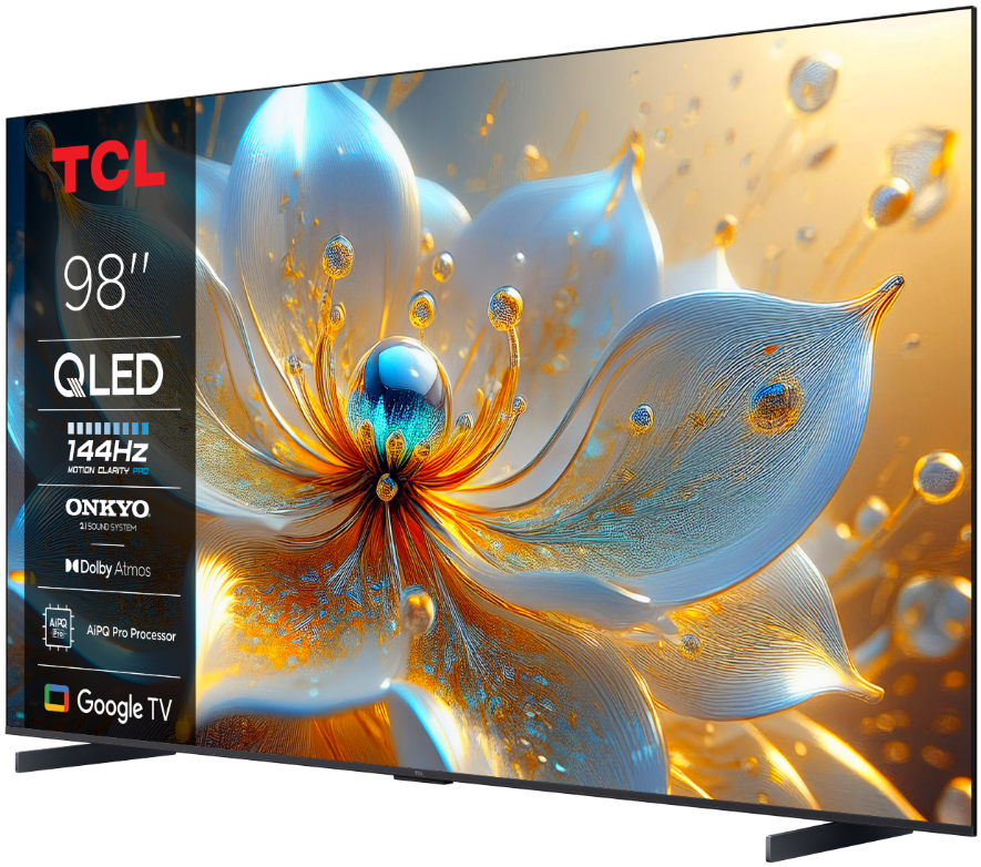 Televizor TCL QLED 98T8C, 248 cm, Smart Google TV, 4K Ultra HD, 144Hz, Onkyo