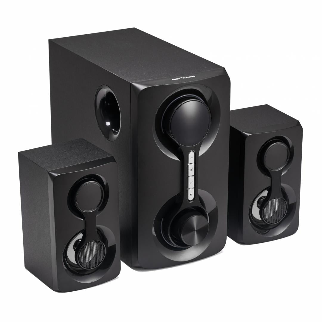 Boxe Serioux 2.1 SoundRise 2160W, putere totala 60W RMS, tip 2.1, sateliti 2 x 15W, subwoofer 30W, Conectivitate: Bluetooth, USB, AUX, SD, Radio FM, negre, SRXS-2160W