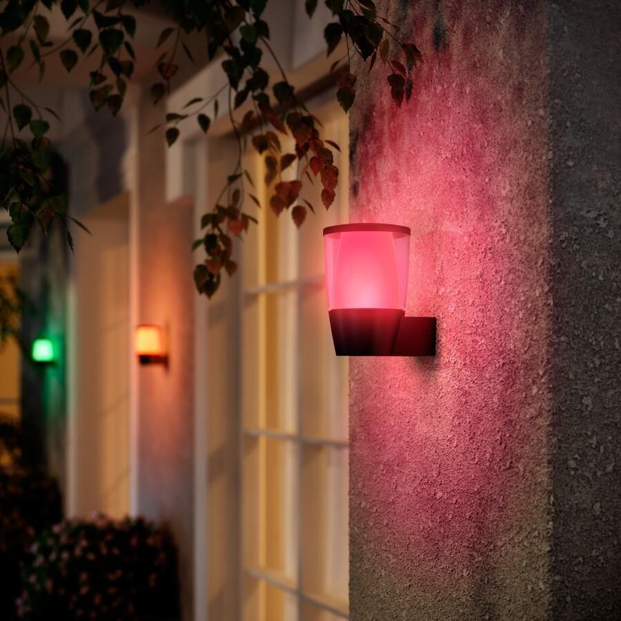 Aplica LED RGB pentru iluminat exterior WiZ Connected Elpas Wall, 8.5W, 950 lm, lumina alba si color (2700-5000K), IP65, 108x163x134mm, Negru