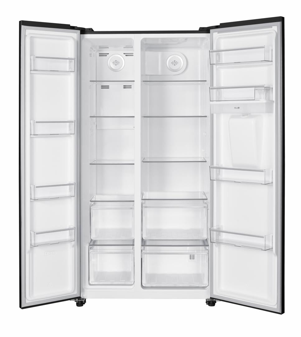 Side by Side HEINNER HSBS-HM529NFBKWDE++, No Frost, 529 L, Clasa E, Dozator apa, Negru