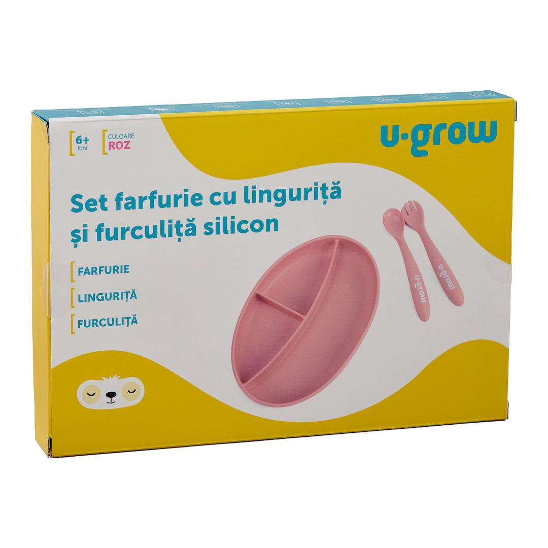 Set farfurie&lingurita, roz, U-Grow
