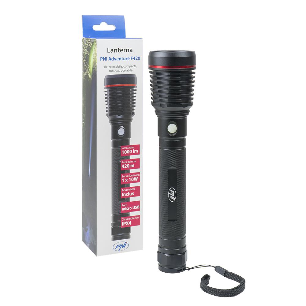 Pni Lanterna LED Aluminiu 1000LM 8000MAH (Lanterna Pni Adventure F420 din aluminiu cu LED 1000lm pana la 420m)