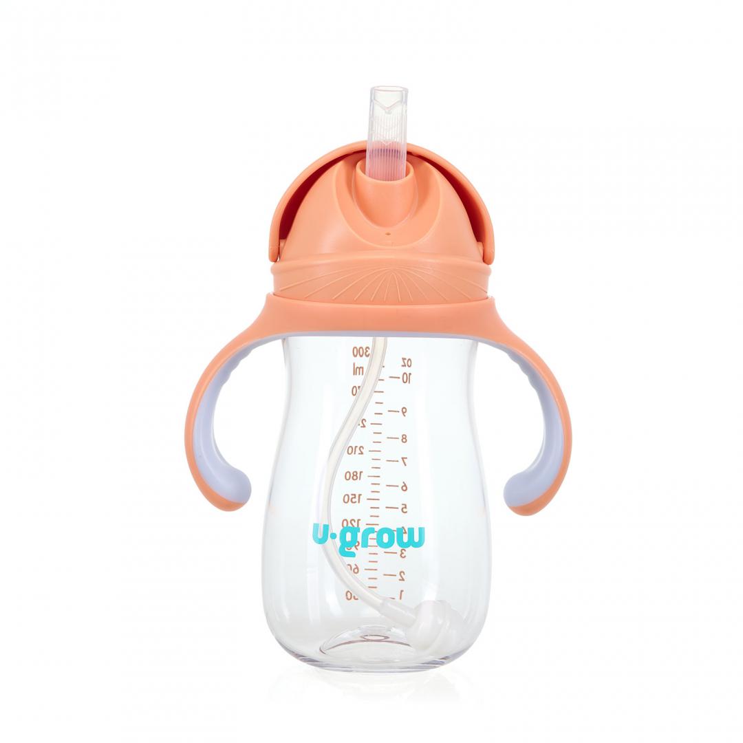 Cana cu pai tritan, orange, 300ml,U-Grow