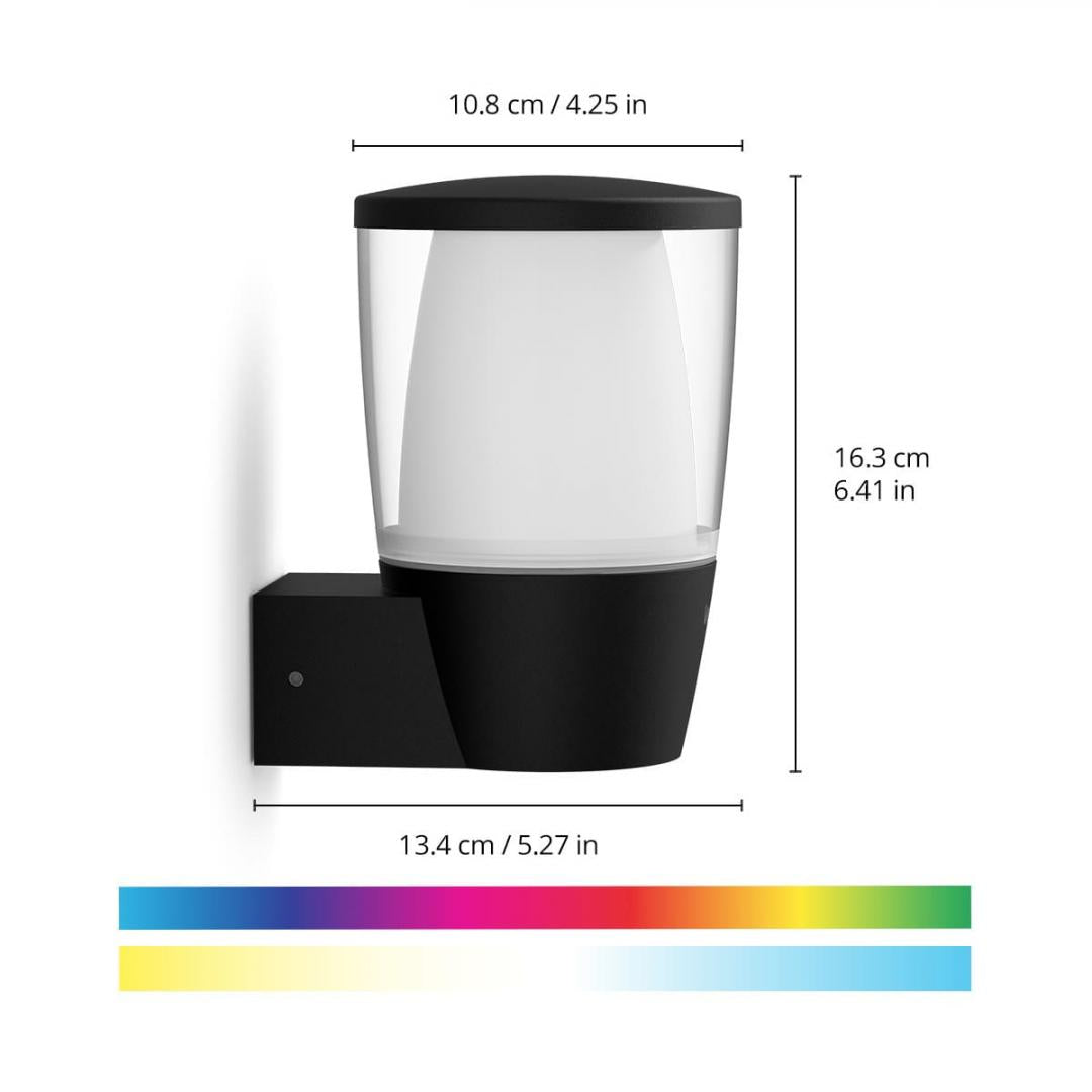 Aplica LED RGB pentru iluminat exterior WiZ Connected Elpas Wall, 8.5W, 950 lm, lumina alba si color (2700-5000K), IP65, 108x163x134mm, Negru