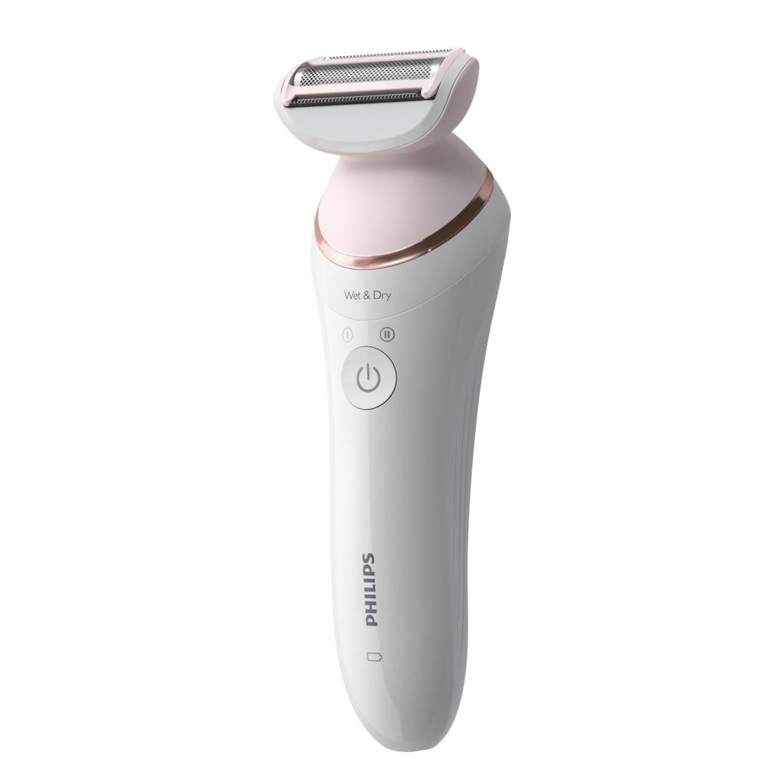 Epilator umed si uscat PHILIPS Seria 8000 BRE730/10, 7 accesorii, 32 pensete, Utilizare fara fir, 2 setari viteza, Opti-light, Discuri ceramice, Argintiu, L x A x I (mm) 65x210x185