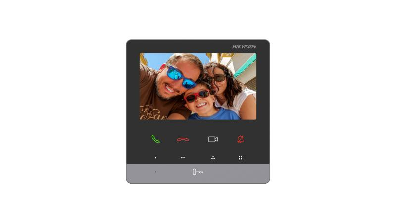 Post interior videointerfon IP Hikvision DS-KH6100-E1, 4.3-inch colorful non-touch screen, rezolutie: 480 × 272, Colorful TFT, 9 butoane, 1 RJ-45 100 Mbps, alimentare: IEEE802.3af, Standard PoE,12 VDC, Standard PoE, dimensiuni: 120 mm × 120 mm × 21 mm, gr