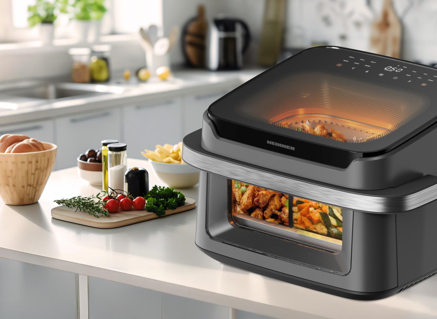 Friteuza Dubla Heinner HAF-C10DB22GREY (friteuza Dubla cu Aer Cald Heinner AirBake Revolution HAF-C10DB22GREY)