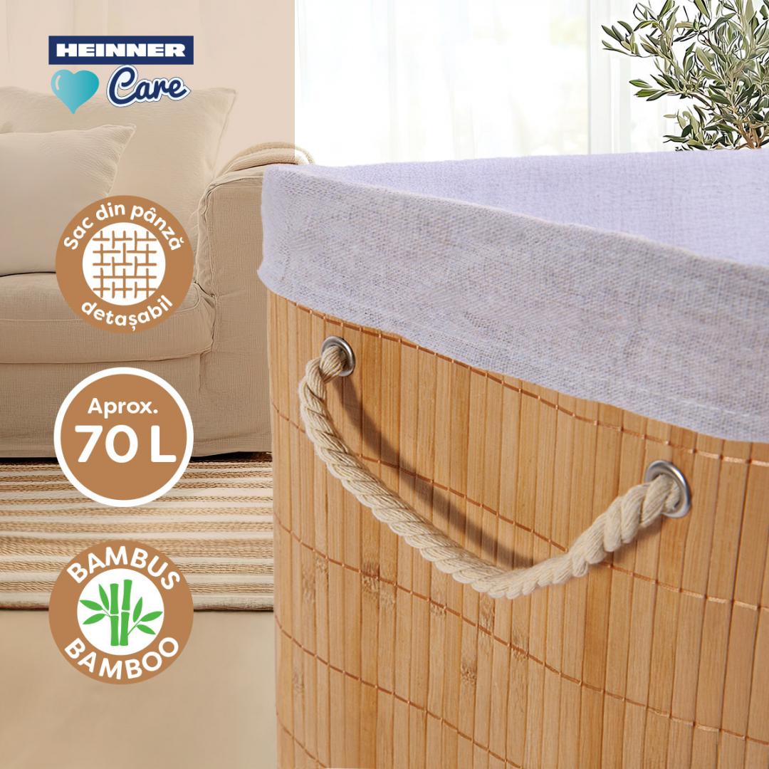 Cos Rufe Bambus Drept 40x30x60 CM, 70 L (cos de Rufe Dreptunghiular din Bambus)