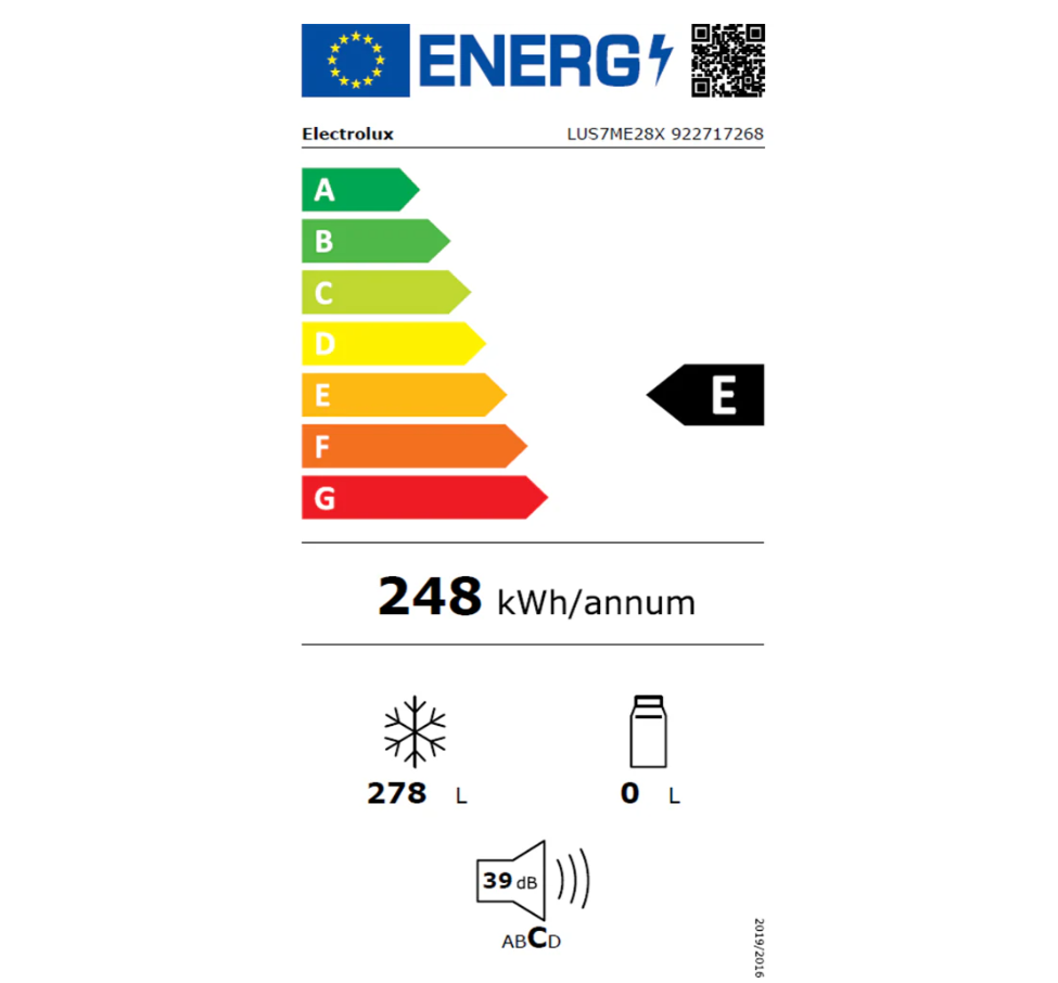 Congelator Electrolux LUS7ME28X, 6 rafturi, 278 l, No Frost, Control electronic, Usa reversibila, Iluminare LED, Clasa E, H 186 cm, Inox antiamprenta