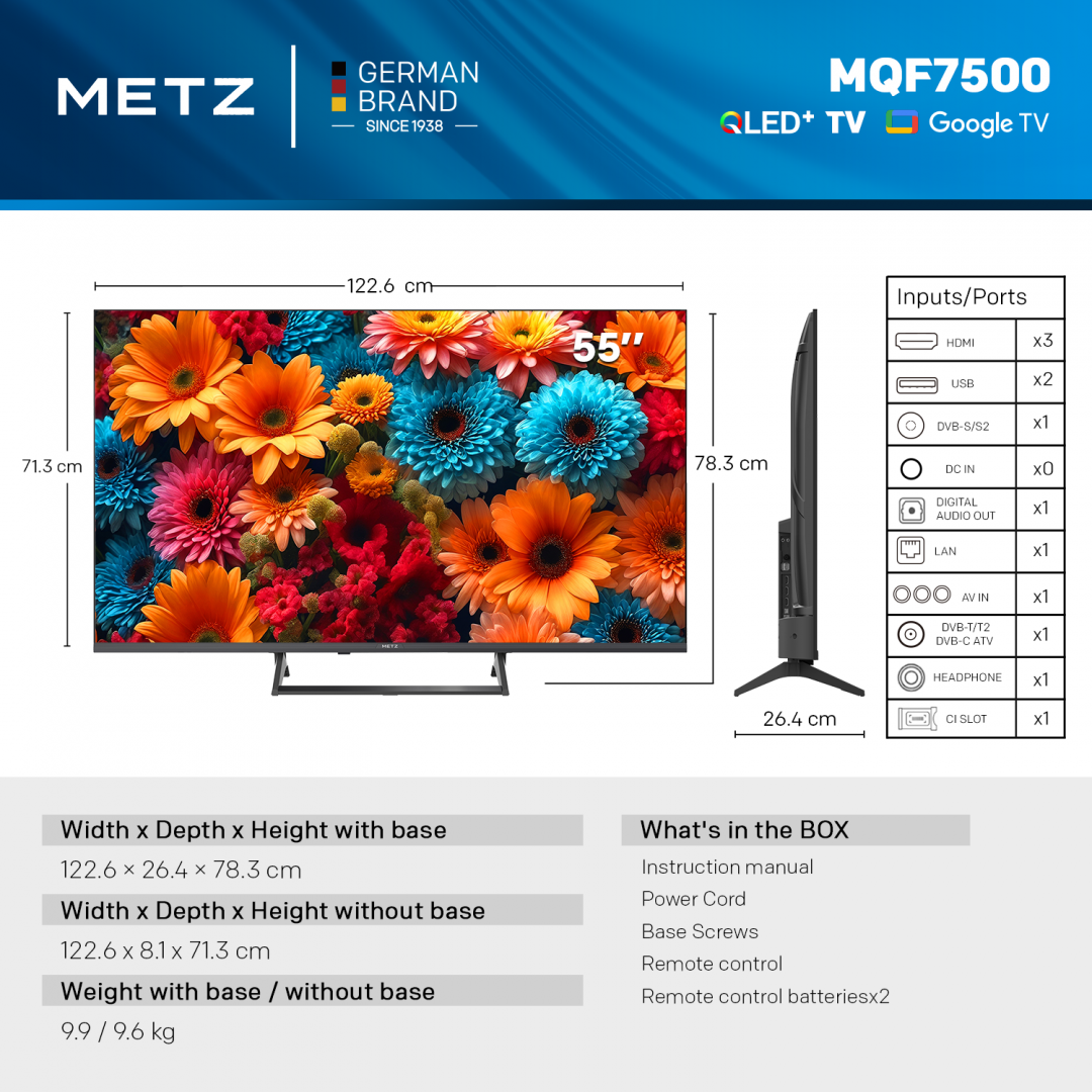 Qled TV 4K 55"(139CM) Metz 55MQF7500Z (Televizor Metz Qled 55MQF7500Z)