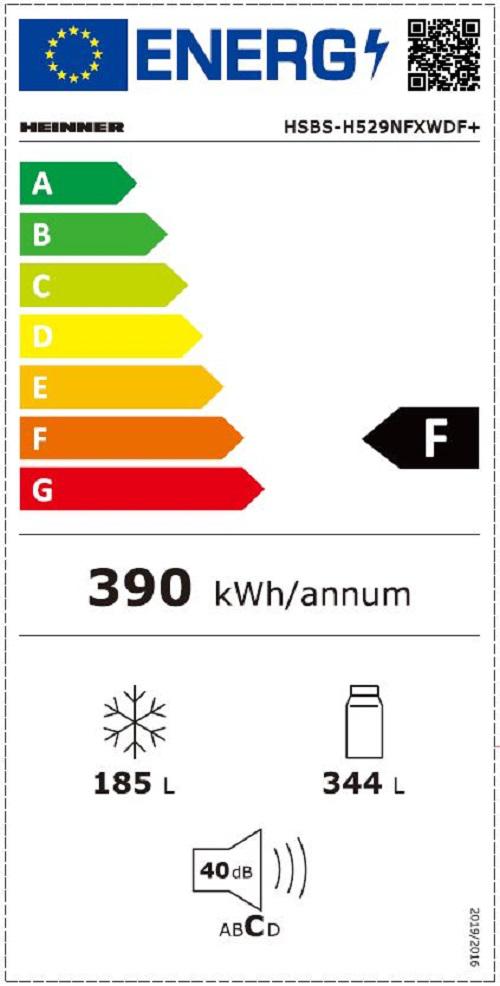 Side by Side HEINNER HSBS-H529NFXWDF+, No Frost, 529 L, Clasa F, Dozator apa, Aspect inox