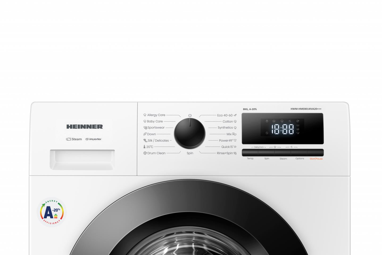 RESIGILAT | Masina de spalat rufe HEINNER HWM-HME8014IVA20+++, 8 kg, 1400 rpm, Clasa: A, Alb - imagine 4 - RESIGILAT