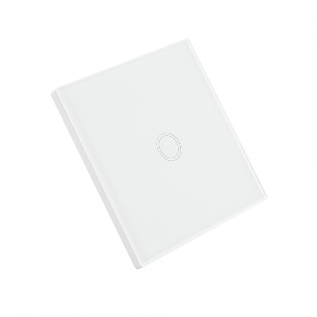Intrerupator cu touch PNI SH101 alb cu LED indicator cu panoul frontal din sticla temperata transparenta, iar carcasa din spate rezistenta la foc. Poate fi utilizata la o putere maxima de 100W pentru becurile cu LED, iar pentru becurile clasice de maxim 2