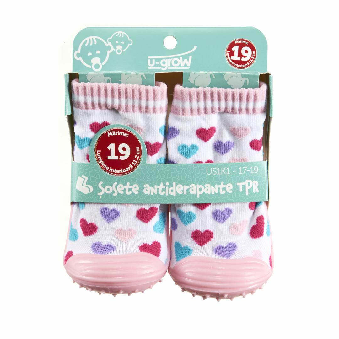 Sosete antider pink hearts,size19,U-Grow (Sosete Antider Tpr 19/11.2CM US1K1-17-19)