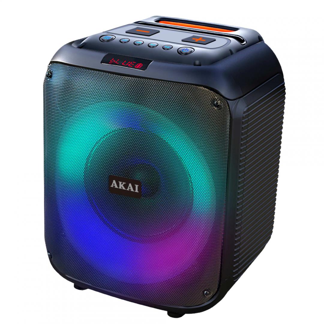 RESIGILAT | Boxa portabila Akai Bluetooth 5.0, putere RMS 40W, intrare AUX de 3,5 mm, timp de încărcare - aprox. 6 ore, baterie 7.4V, 3600mAh consum de energie 15W, impedanță 2 ohmi (difuzor), raport S/N 60dB, distorsiune 10%, negru - imagine 2 - RESIGILAT