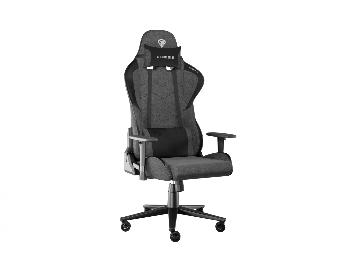Scaun gaming Genesis Nitro 550 G2, material Synthetic PU + Textil, reglabil pe inaltime, greutate maxima suportata 150 kg, inaltime scaun reglabil 46.5 - 53.5 cm, spatar ajustabil 135°, dimensiuni roti 60mm, gri
