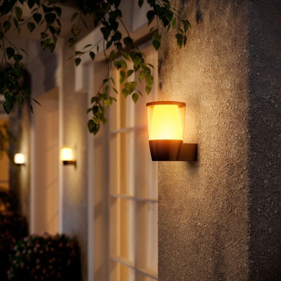 Aplica LED RGB pentru iluminat exterior WiZ Connected Elpas Wall, 8.5W, 950 lm, lumina alba si color (2700-5000K), IP65, 108x163x134mm, Negru