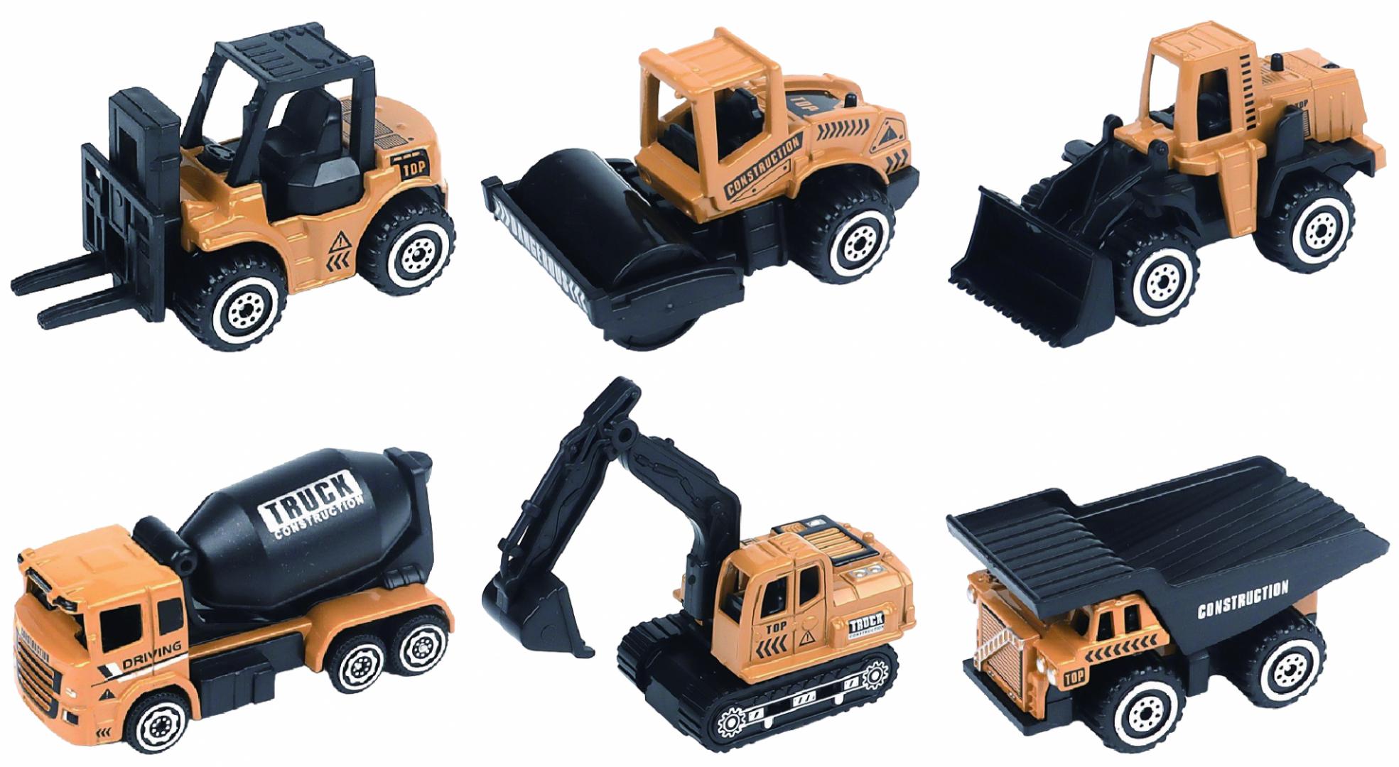 MACHETA DIE CAST, UTILAJ, SCARA 1/64, 7.5CM, DIVERSE MODELE- ALBASTRU SI GALBEN