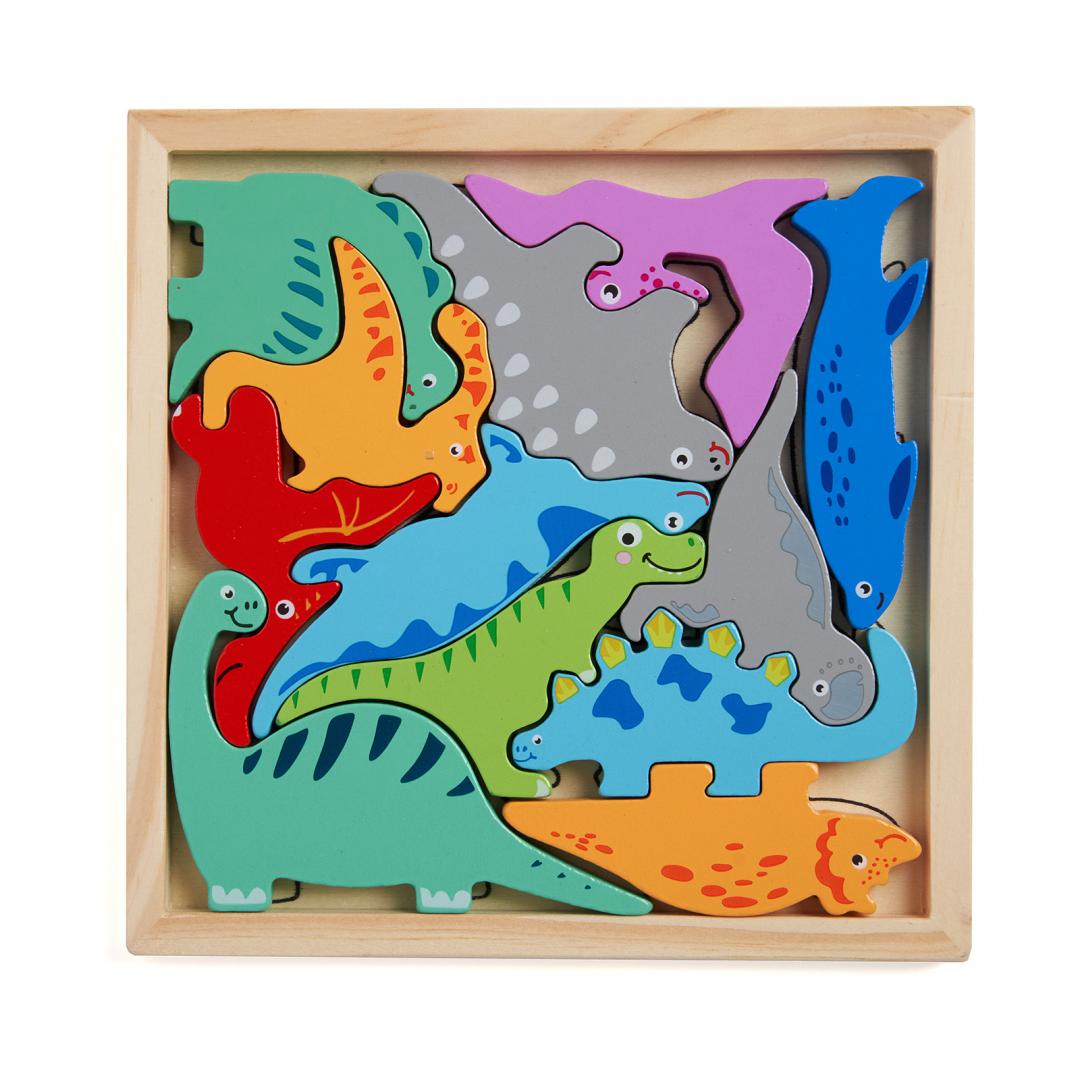 Puzzle din Lemn cu Dinozauri, 12 Piese (puzzle din Lemn cu Dinozauri)