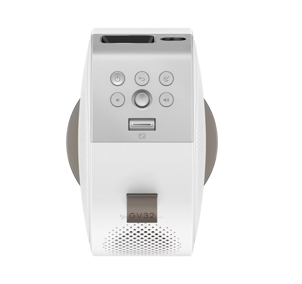 Videoproiector BenQ GV32, FHD home cinema, 500 lumeni, portabil, proiectare pe tavan, 16:9, 100.000:1, LED 20.000- 30.000 ore, HDMI, USB tip A, USB tip C, boxe 2*4W, Woofer 10W, telecomanda cu baterie, cablu 1.8 m, Smart Home, Google TV (Android 11) integ