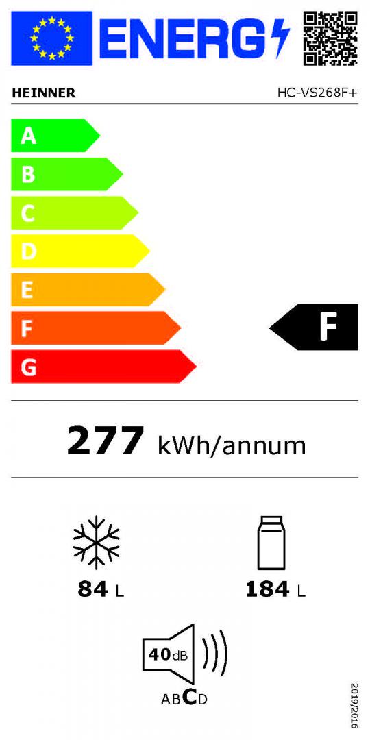Combina frigorifica HEINNER HC-VS268F+, 268 l, Clasa F, Alb