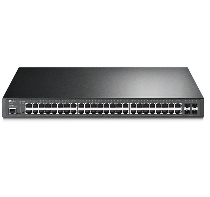 "JetStream™ 52-Port Gigabit L2+ Managed Switch with 48-Port PoE+ PORT: 48× Gigabit PoE+ Ports, 4× Gigabit SFP Slots, RJ45/Mic