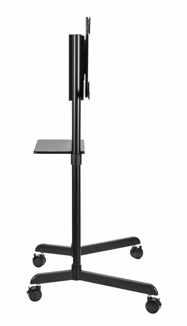 Stand TV mobil Serioux TV11-46TW, parti metalice: Cadru principal vertical, Brațele de prindere VESA, Placa de montaj TV, baza, fixarea se face cu ajutorul accesoriile incluse; dimensiuni: 920x702x1595mm, compatibilitate  dimensiune ecran: 37"-70", compat