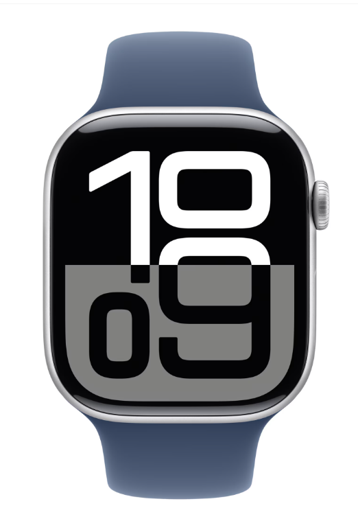 Apple Watch Series 10 GPS 46mm Silver Aluminium Case with Denim Sport Band - S/M