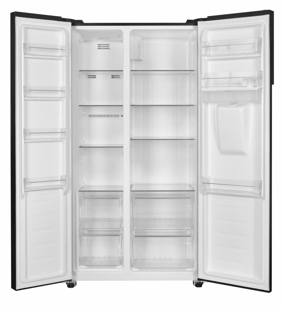 Side by Side HEINNER HSBS-H439NFBKWDE++, No Frost, 439 L, Clasa E, Dozator apa, Negru