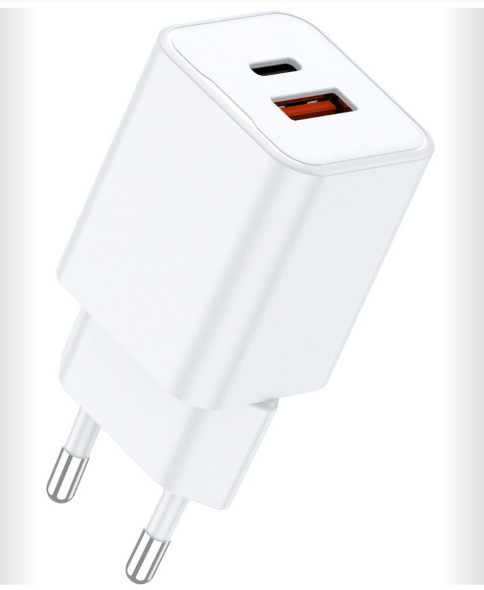 Lemontti Încărcător Rețea GaN Dual Port 25W 1x USB-C 1x USB-A Alb