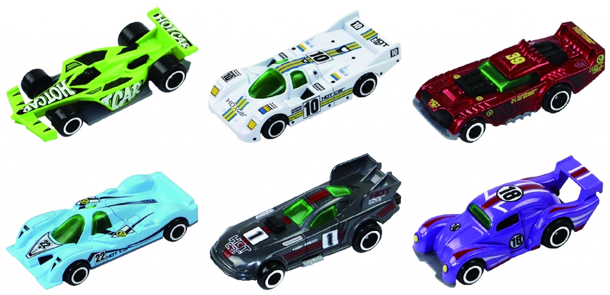 MACHETA DIE CAST, SET 6 MASINI CURSE, SCARA 1/64, 7.5CM, DIVERESE MODELE SI CULORI- VERDE, ALB, ROSU, BLEU, GRI, ALBASTRU, GALBEN, PORTOCALIU, NEGRU, TURQUOISE, MARO